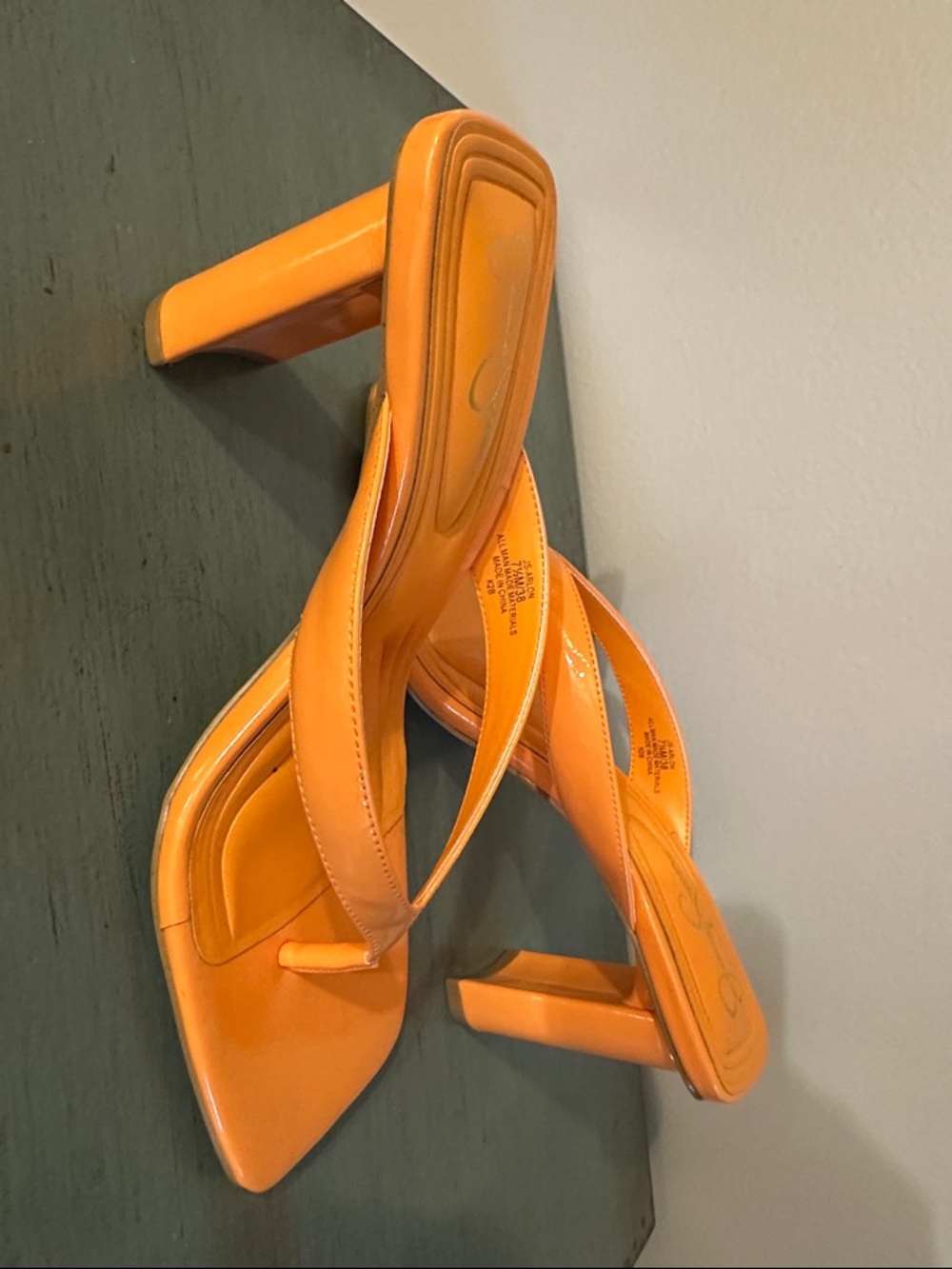 Jessica Simpson Orange Square-Toe Block Heel Sandals